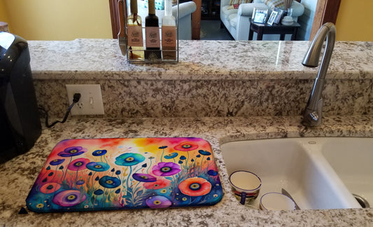 Anemones in Color Dish Drying Mat Absorbent Dish Drying Mat Pad for Kitchen Counter Dish Drainer Mat for Countertop, 14 x 21", Multicolor