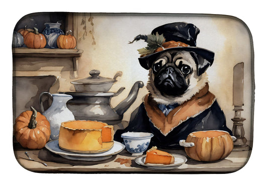 Pug Fall Kitchen Pumpkins Dish Drying Mat Absorbent Dish Drying Mat Pad for Kitchen Counter Dish Drainer Mat for Countertop, 14 x 21", Multicolor
