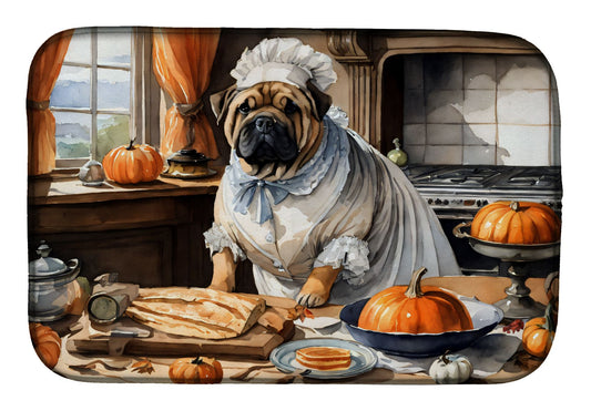 Shar Pei Fall Kitchen Pumpkins Dish Drying Mat Absorbent Dish Drying Mat Pad for Kitchen Counter Dish Drainer Mat for Countertop, 14 x 21", Multicolor