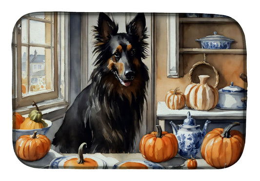 Belgian Sheepdog Fall Kitchen Pumpkins Dish Drying Mat Absorbent Dish Drying Mat Pad for Kitchen Counter Dish Drainer Mat for Countertop, 14 x 21", Multicolor