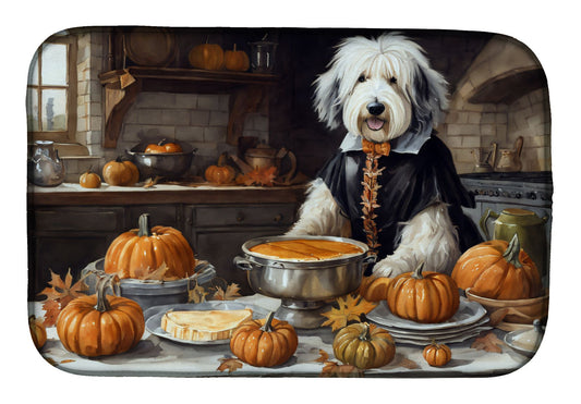 Old English Sheepdog Fall Kitchen Pumpkins Dish Drying Mat Absorbent Dish Drying Mat Pad for Kitchen Counter Dish Drainer Mat for Countertop, 14 x 21", Multicolor