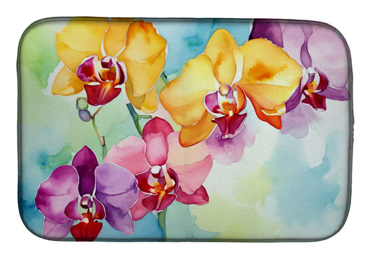 Orchids in Watercolor Dish Drying Mat Absorbent Dish Drying Mat Pad for Kitchen Counter Dish Drainer Mat for Countertop, 14 x 21", Multicolor