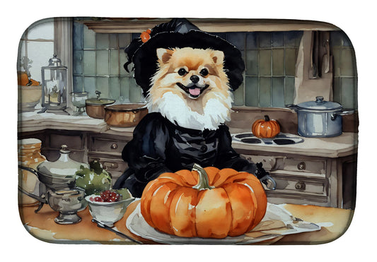 Pomeranian Fall Kitchen Pumpkins Dish Drying Mat Absorbent Dish Drying Mat Pad for Kitchen Counter Dish Drainer Mat for Countertop, 14 x 21", Multicolor