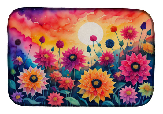 Dahlias in Color Dish Drying Mat Absorbent Dish Drying Mat Pad for Kitchen Counter Dish Drainer Mat for Countertop, 14 x 21", Multicolor