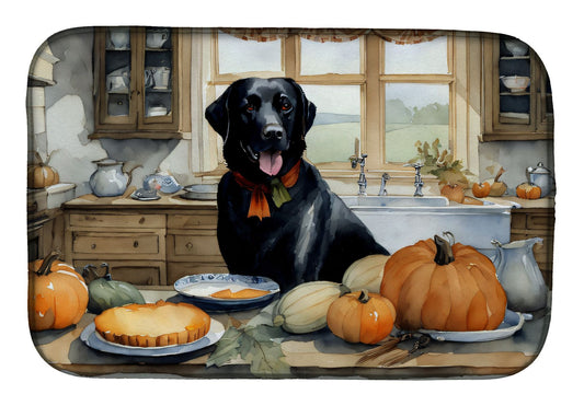 Black Lab Fall Kitchen Pumpkins Dish Drying Mat Absorbent Dish Drying Mat Pad for Kitchen Counter Dish Drainer Mat for Countertop, 14 x 21", Multicolor
