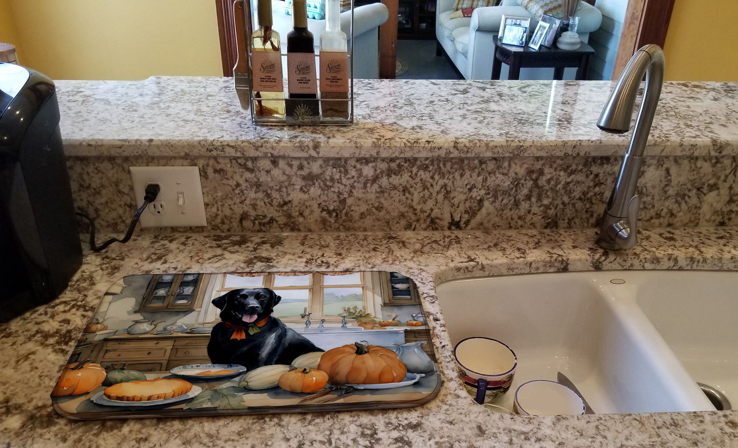 Black Lab Fall Kitchen Pumpkins Dish Drying Mat Absorbent Dish Drying Mat Pad for Kitchen Counter Dish Drainer Mat for Countertop, 14 x 21", Multicolor