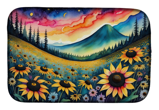 Black-eyed Susans in Color Dish Drying Mat Absorbent Dish Drying Mat Pad for Kitchen Counter Dish Drainer Mat for Countertop, 14 x 21", Multicolor