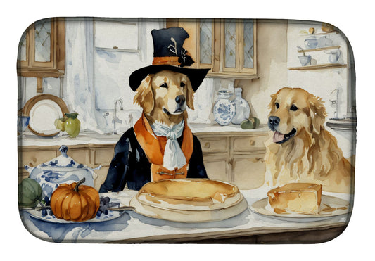 Golden Retriever Fall Kitchen Pumpkins Dish Drying Mat Absorbent Dish Drying Mat Pad for Kitchen Counter Dish Drainer Mat for Countertop, 14 x 21", Multicolor