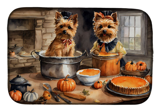 Norwich Terrier Fall Kitchen Pumpkins Dish Drying Mat Absorbent Dish Drying Mat Pad for Kitchen Counter Dish Drainer Mat for Countertop, 14 x 21", Multicolor