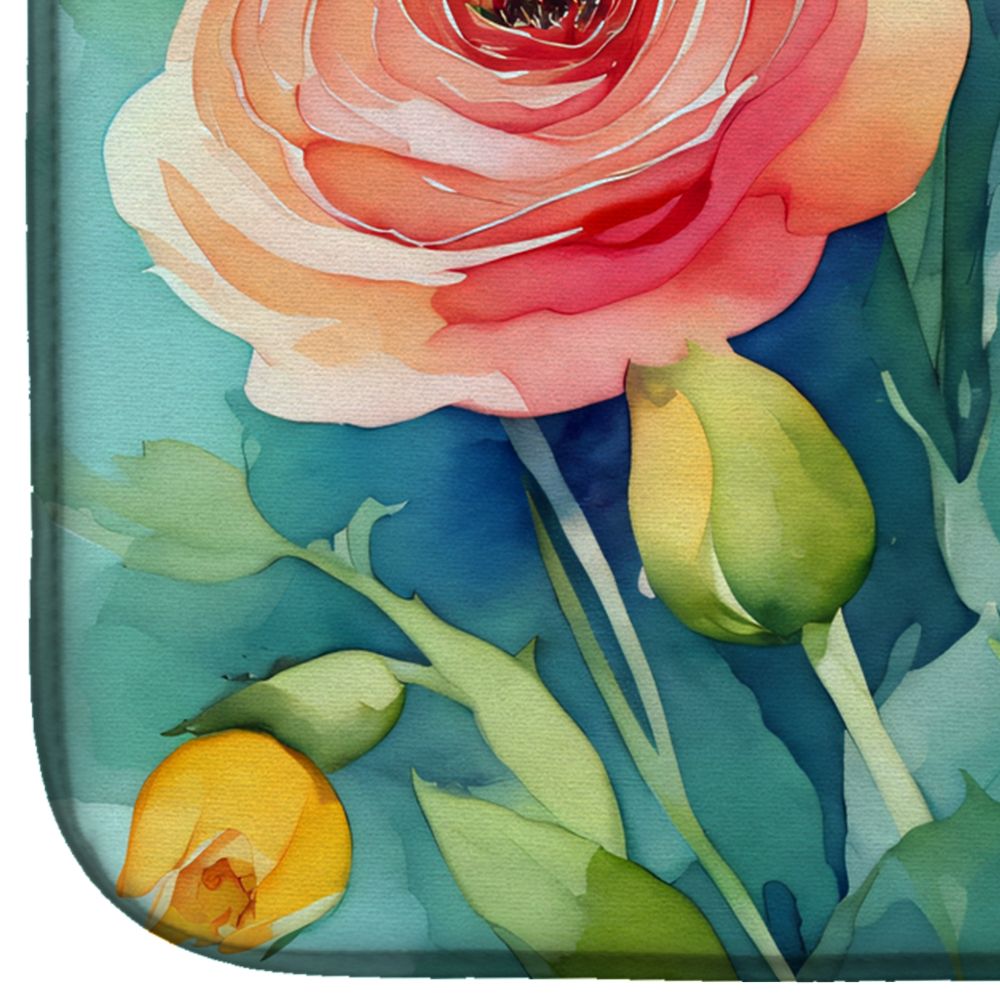 Ranunculus in Watercolor Dish Drying Mat Absorbent Dish Drying Mat Pad for Kitchen Counter Dish Drainer Mat for Countertop, 14 x 21", Multicolor