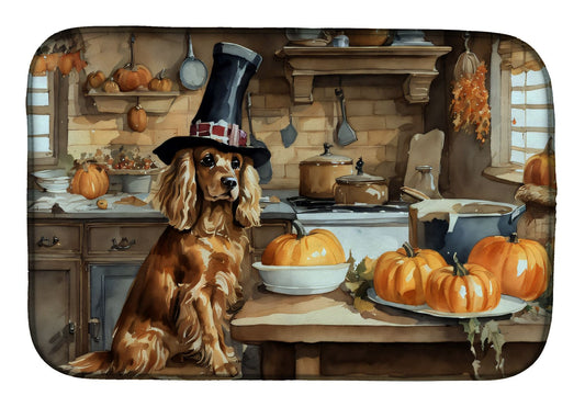 Cocker Spaniel Fall Kitchen Pumpkins Dish Drying Mat Absorbent Dish Drying Mat Pad for Kitchen Counter Dish Drainer Mat for Countertop, 14 x 21", Multicolor