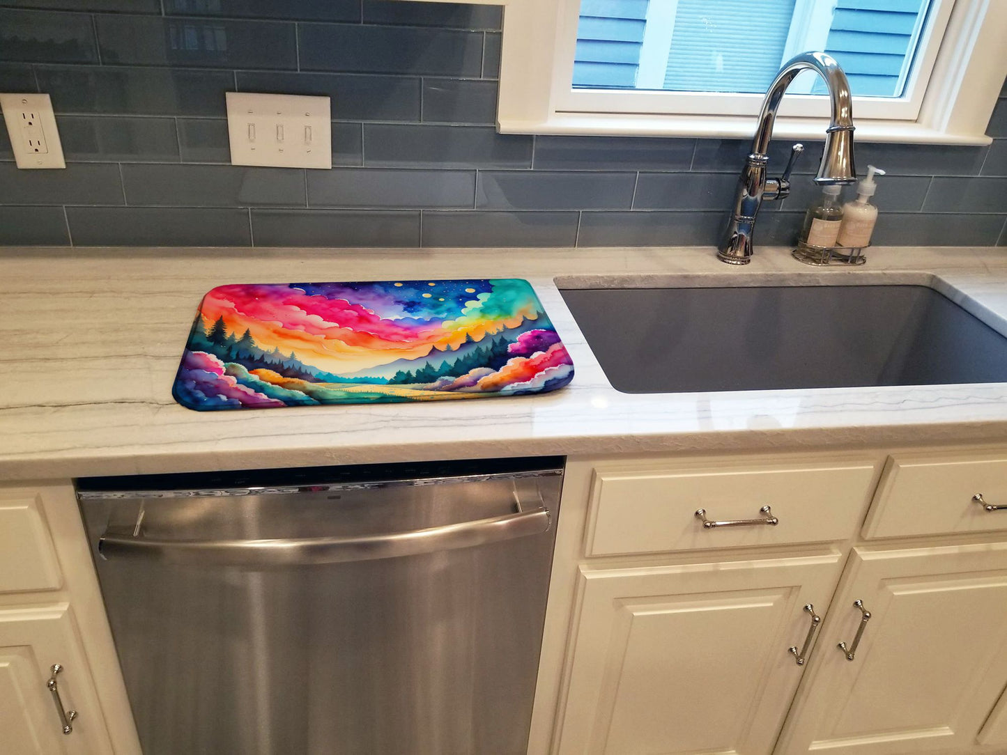 Dusty Miller in Color Dish Drying Mat Absorbent Dish Drying Mat Pad for Kitchen Counter Dish Drainer Mat for Countertop, 14 x 21", Multicolor