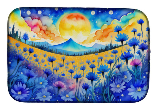 Blue Cornflowers in Color Dish Drying Mat Absorbent Dish Drying Mat Pad for Kitchen Counter Dish Drainer Mat for Countertop, 14 x 21", Multicolor