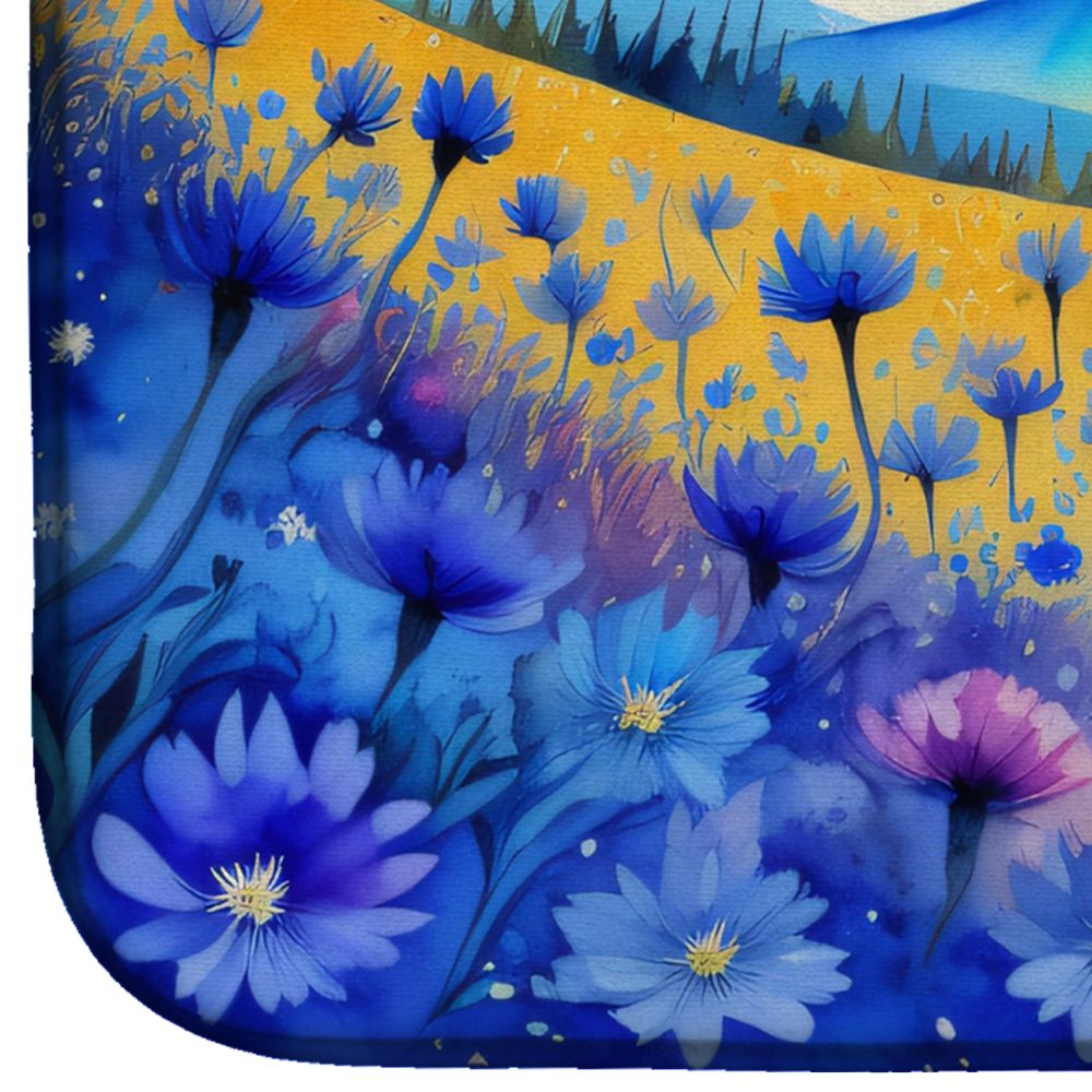 Blue Cornflowers in Color Dish Drying Mat Absorbent Dish Drying Mat Pad for Kitchen Counter Dish Drainer Mat for Countertop, 14 x 21", Multicolor