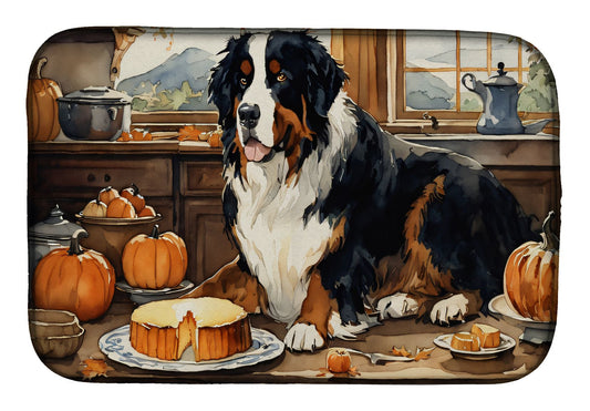Bernese Mountain Dog Fall Kitchen Pumpkins Dish Drying Mat Absorbent Dish Drying Mat Pad for Kitchen Counter Dish Drainer Mat for Countertop, 14 x 21", Multicolor