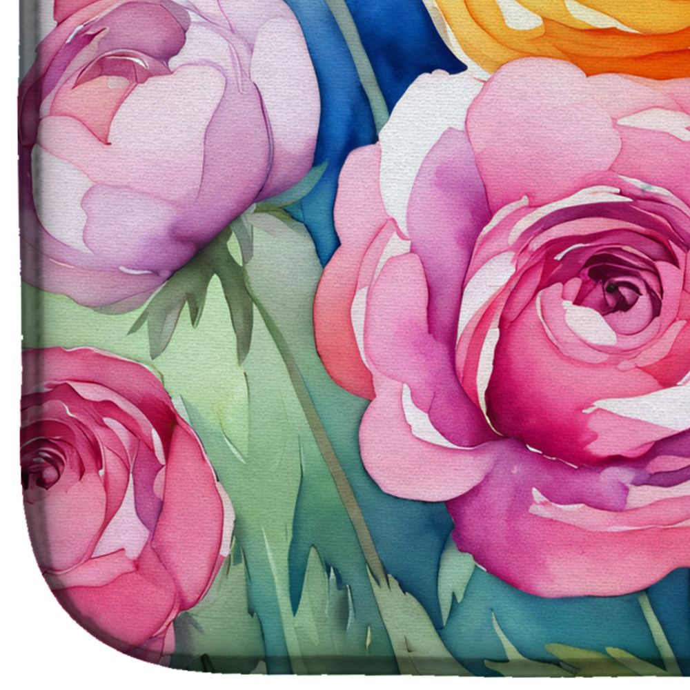 Ranunculus in Watercolor Dish Drying Mat Absorbent Dish Drying Mat Pad for Kitchen Counter Dish Drainer Mat for Countertop, 14 x 21", Multicolor