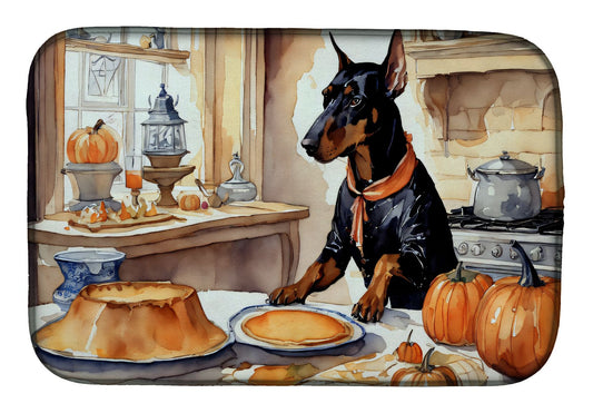 Doberman Pinscher Fall Kitchen Pumpkins Dish Drying Mat Absorbent Dish Drying Mat Pad for Kitchen Counter Dish Drainer Mat for Countertop, 14 x 21", Multicolor