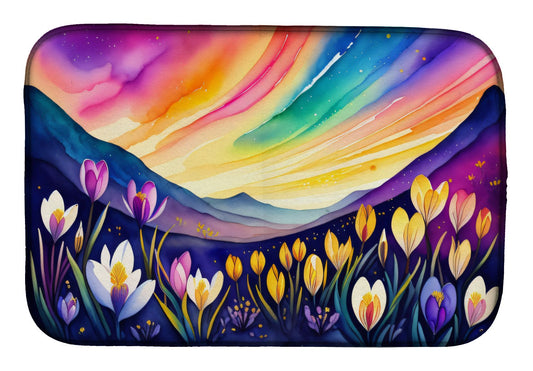 Crocus in Color Dish Drying Mat Absorbent Dish Drying Mat Pad for Kitchen Counter Dish Drainer Mat for Countertop, 14 x 21", Multicolor