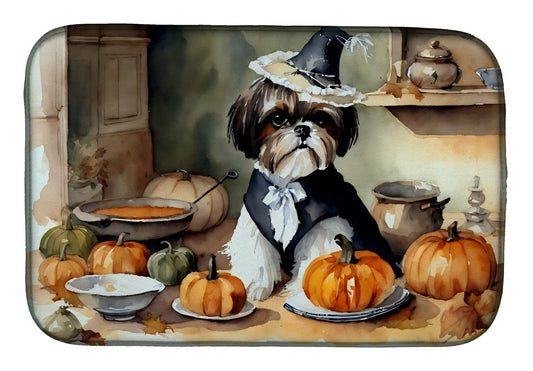 Shih Tzu Fall Kitchen Pumpkins Dish Drying Mat Absorbent Dish Drying Mat Pad for Kitchen Counter Dish Drainer Mat for Countertop, 14 x 21", Multicolor