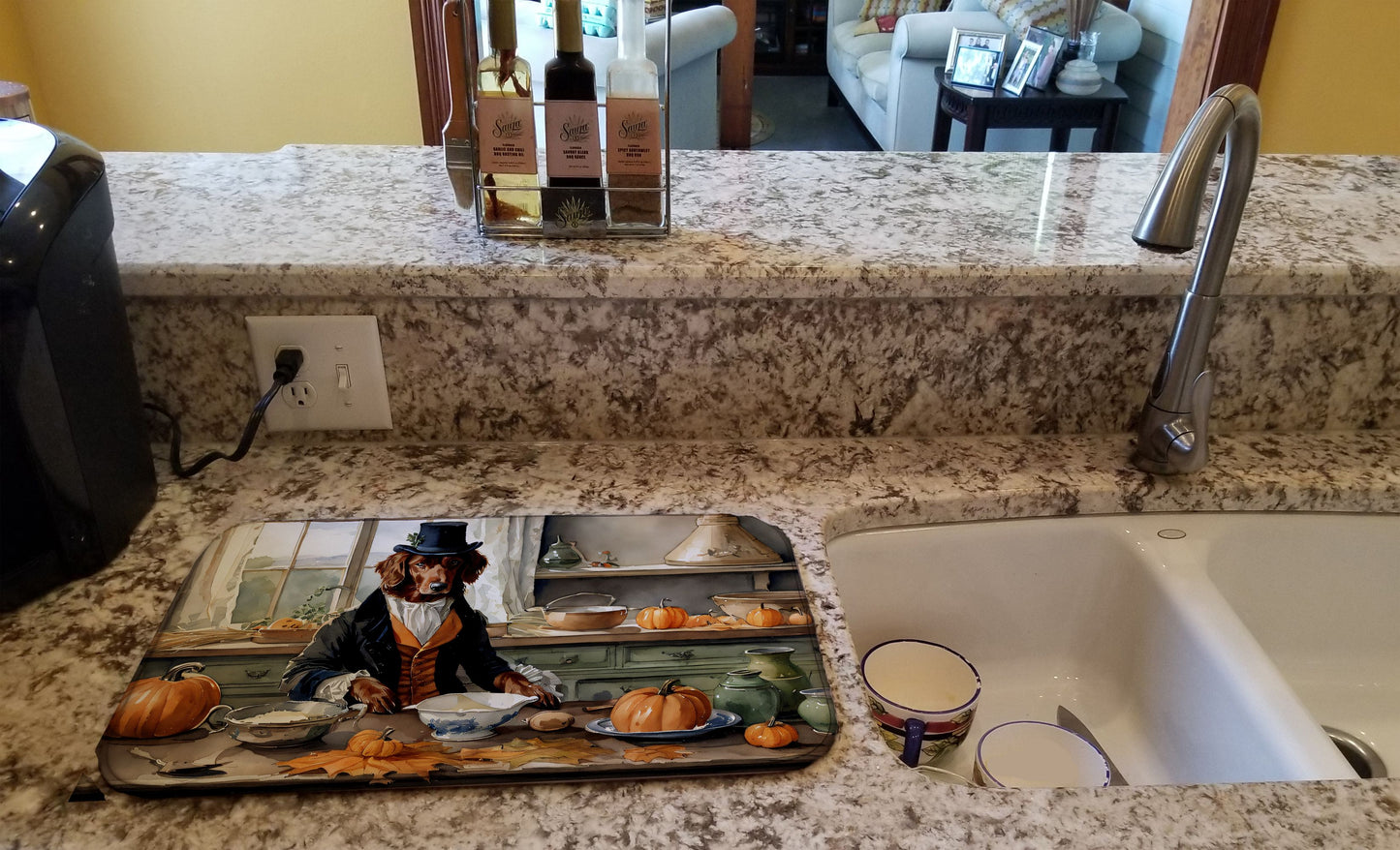 Irish Setter Fall Kitchen Pumpkins Dish Drying Mat Absorbent Dish Drying Mat Pad for Kitchen Counter Dish Drainer Mat for Countertop, 14 x 21", Multicolor