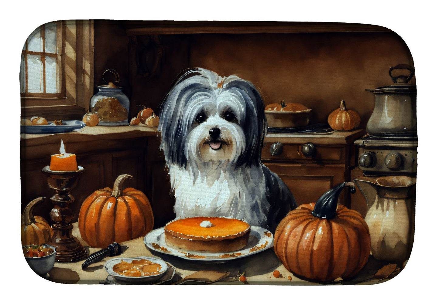 Havanese Fall Kitchen Pumpkins Dish Drying Mat Absorbent Dish Drying Mat Pad for Kitchen Counter Dish Drainer Mat for Countertop, 14 x 21", Multicolor