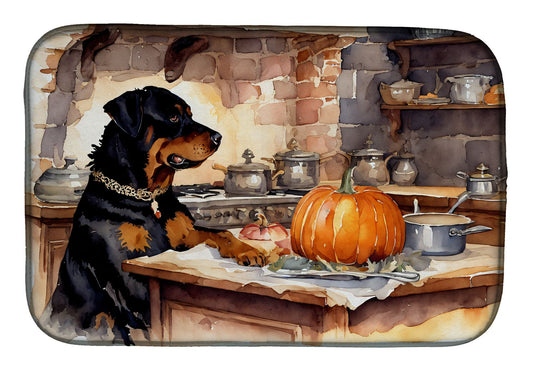 Rottweiler Fall Kitchen Pumpkins Dish Drying Mat Absorbent Dish Drying Mat Pad for Kitchen Counter Dish Drainer Mat for Countertop, 14 x 21", Multicolor