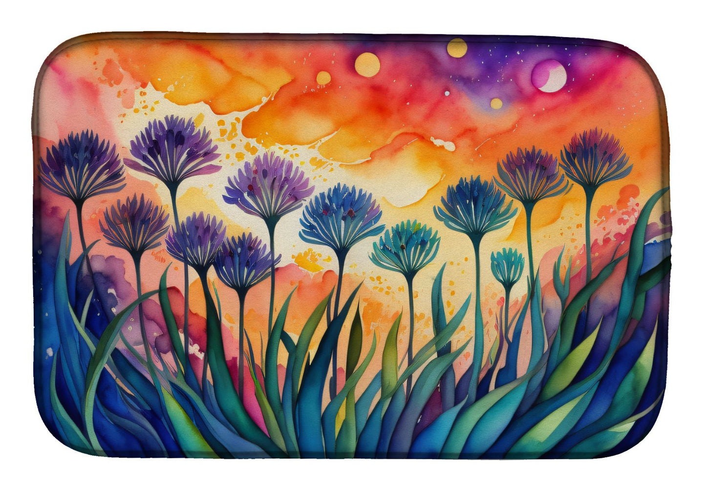 Agapanthus in Color Dish Drying Mat Absorbent Dish Drying Mat Pad for Kitchen Counter Dish Drainer Mat for Countertop, 14 x 21", Multicolor
