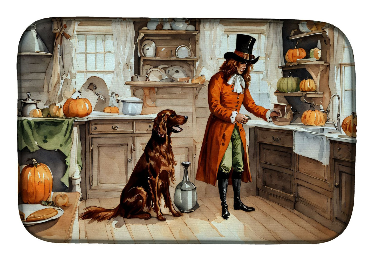 Irish Setter Fall Kitchen Pumpkins Dish Drying Mat Absorbent Dish Drying Mat Pad for Kitchen Counter Dish Drainer Mat for Countertop, 14 x 21", Multicolor