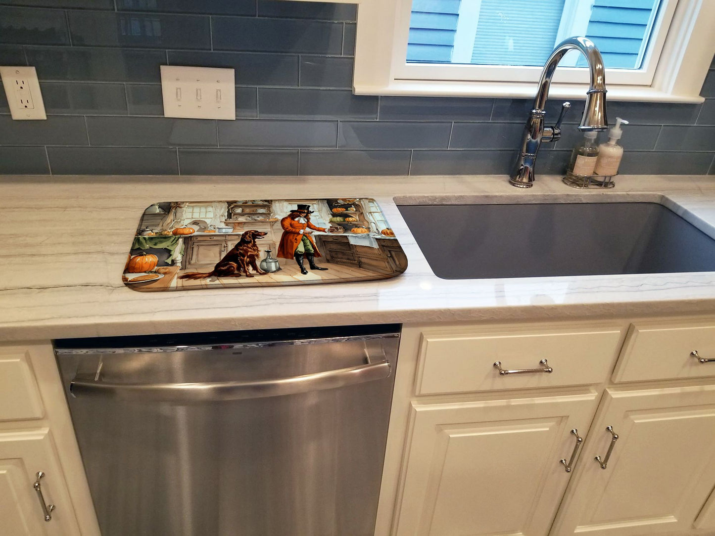 Irish Setter Fall Kitchen Pumpkins Dish Drying Mat Absorbent Dish Drying Mat Pad for Kitchen Counter Dish Drainer Mat for Countertop, 14 x 21", Multicolor