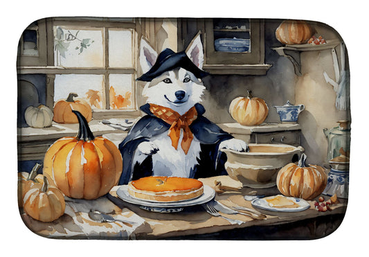 Siberian Husky Fall Kitchen Pumpkins Dish Drying Mat Absorbent Dish Drying Mat Pad for Kitchen Counter Dish Drainer Mat for Countertop, 14 x 21", Multicolor