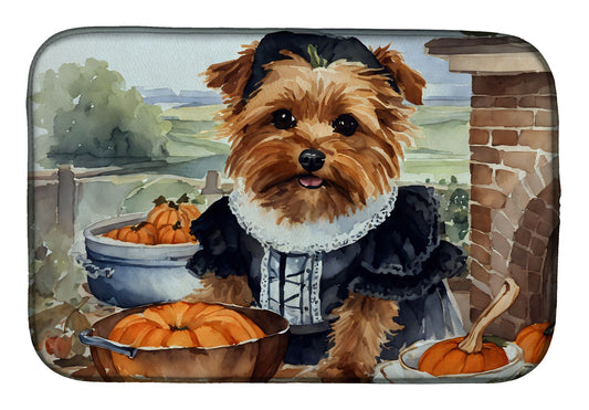Norfolk Terrier Fall Kitchen Pumpkins Dish Drying Mat Absorbent Dish Drying Mat Pad for Kitchen Counter Dish Drainer Mat for Countertop, 14 x 21", Multicolor