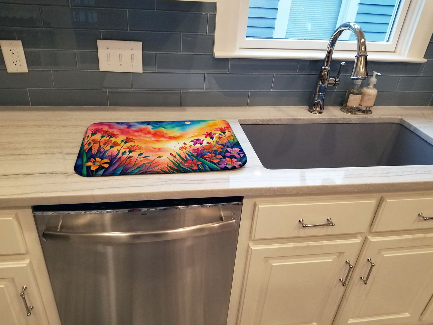 Alstroemerias in Color Dish Drying Mat Absorbent Dish Drying Mat Pad for Kitchen Counter Dish Drainer Mat for Countertop, 14 x 21", Multicolor