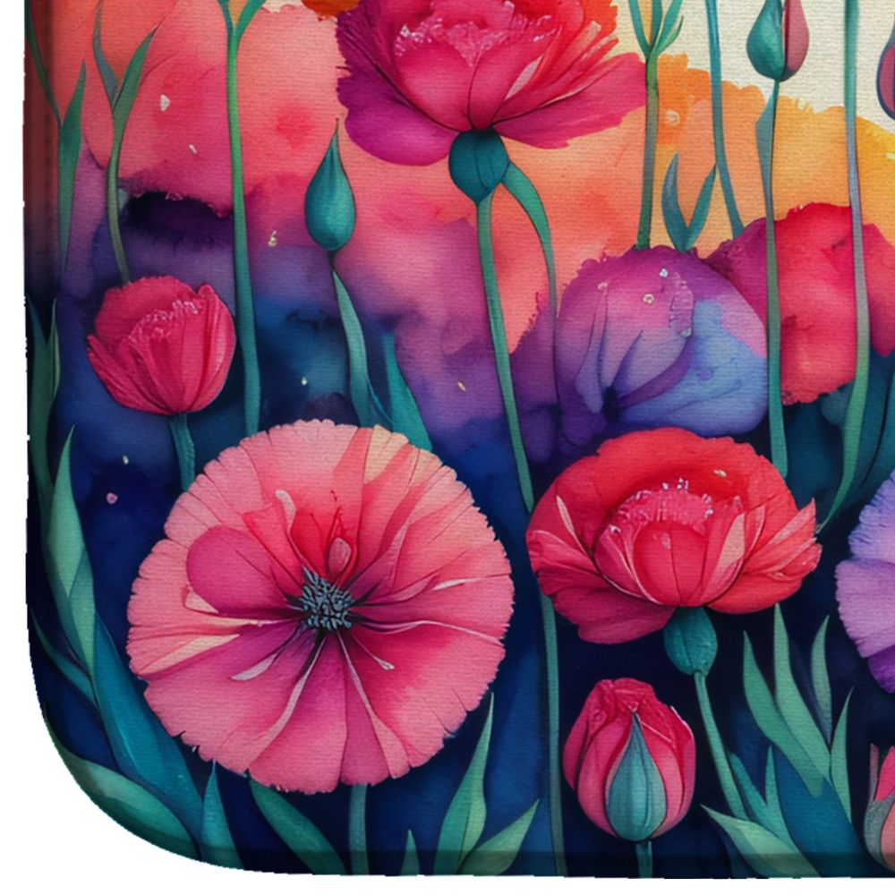 Carnations in Color Dish Drying Mat Absorbent Dish Drying Mat Pad for Kitchen Counter Dish Drainer Mat for Countertop, 14 x 21", Multicolor