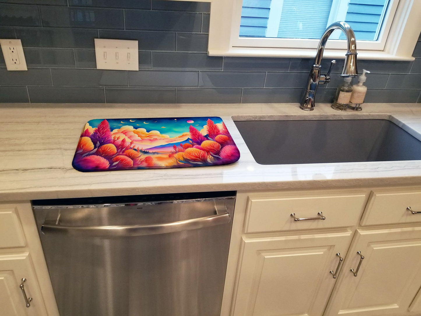 Celosia in Color Dish Drying Mat Absorbent Dish Drying Mat Pad for Kitchen Counter Dish Drainer Mat for Countertop, 14 x 21", Multicolor