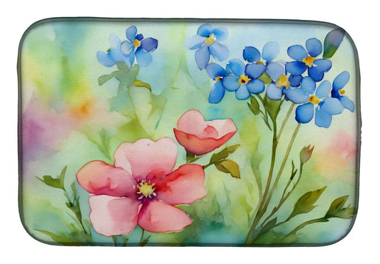Alaska Forget-me-nots in Watercolor Dish Drying Mat Absorbent Dish Drying Mat Pad for Kitchen Counter Dish Drainer Mat for Countertop, 14 x 21", Multicolor