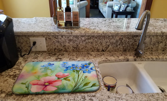 Alaska Forget-me-nots in Watercolor Dish Drying Mat Absorbent Dish Drying Mat Pad for Kitchen Counter Dish Drainer Mat for Countertop, 14 x 21", Multicolor