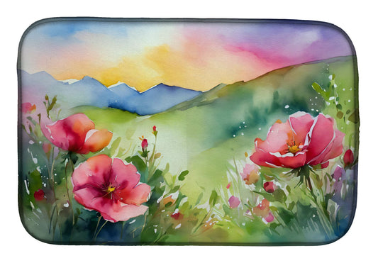 North Dakota Wild Prairie Roses in Watercolor Dish Drying Mat Absorbent Dish Drying Mat Pad for Kitchen Counter Dish Drainer Mat for Countertop, 14 x 21", Multicolor
