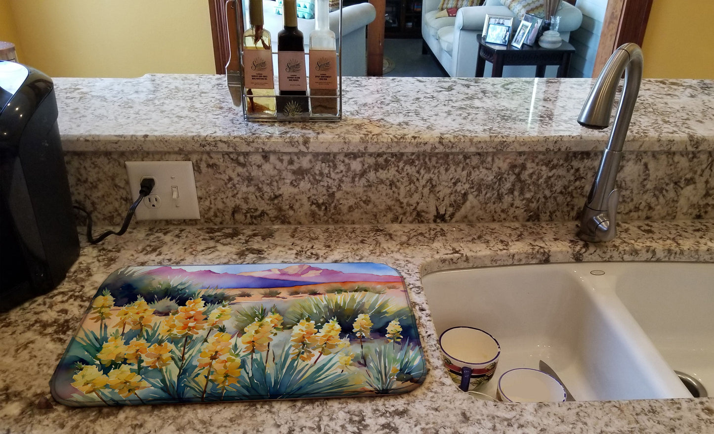 New Mexico Yucca Flower in Watercolor Dish Drying Mat Absorbent Dish Drying Mat Pad for Kitchen Counter Dish Drainer Mat for Countertop, 14 x 21", Multicolor