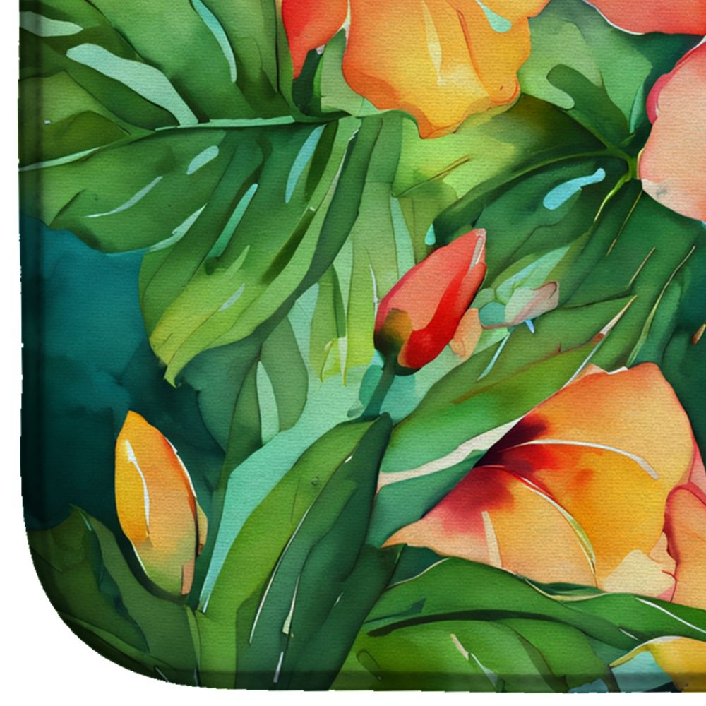 Hawaii Hawaiian Hibiscus in Watercolor Dish Drying Mat Absorbent Dish Drying Mat Pad for Kitchen Counter Dish Drainer Mat for Countertop, 14 x 21", Multicolor