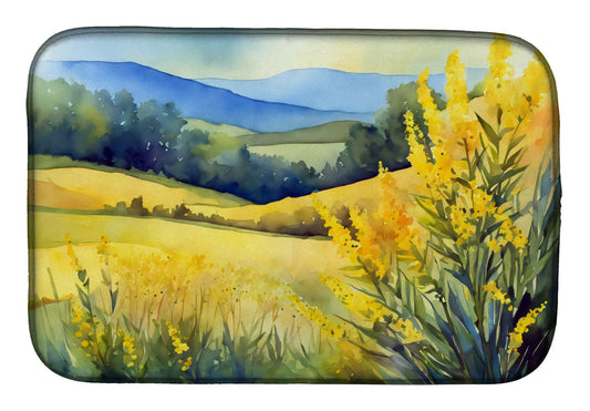 Kentucky Goldenrod in Watercolor Dish Drying Mat Absorbent Dish Drying Mat Pad for Kitchen Counter Dish Drainer Mat for Countertop, 14 x 21", Multicolor