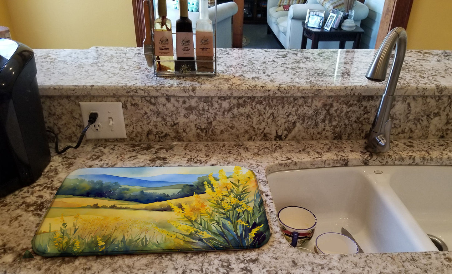 Kentucky Goldenrod in Watercolor Dish Drying Mat Absorbent Dish Drying Mat Pad for Kitchen Counter Dish Drainer Mat for Countertop, 14 x 21", Multicolor
