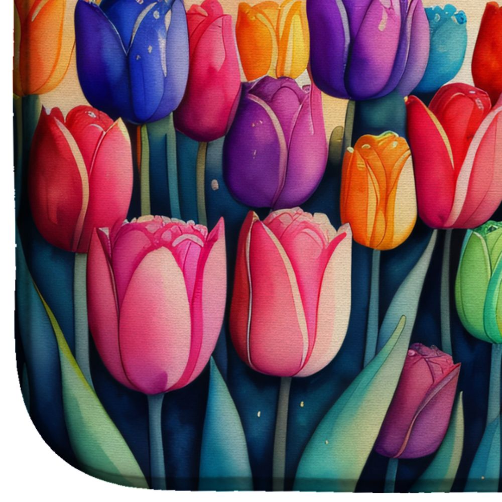 Tulips in Color Dish Drying Mat Absorbent Dish Drying Mat Pad for Kitchen Counter Dish Drainer Mat for Countertop, 14 x 21", Multicolor