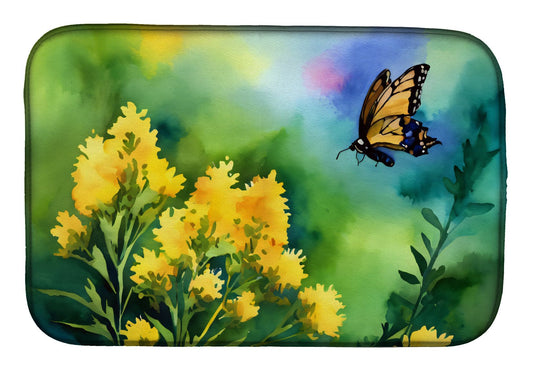 Kentucky Goldenrod in Watercolor Dish Drying Mat Absorbent Dish Drying Mat Pad for Kitchen Counter Dish Drainer Mat for Countertop, 14 x 21", Multicolor
