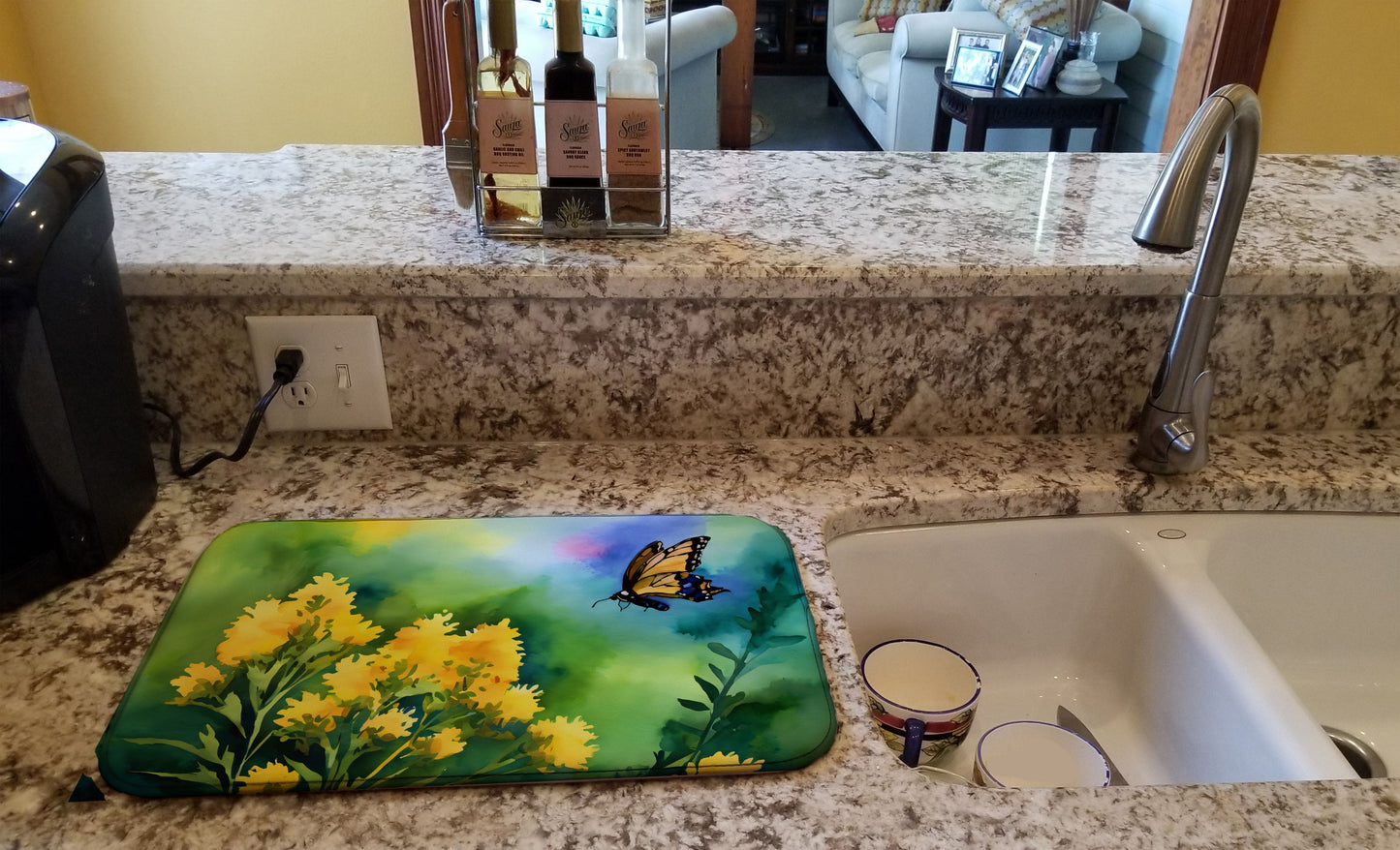 Kentucky Goldenrod in Watercolor Dish Drying Mat Absorbent Dish Drying Mat Pad for Kitchen Counter Dish Drainer Mat for Countertop, 14 x 21", Multicolor
