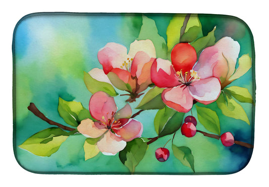 Arkansas Apple Blossom in Watercolor Dish Drying Mat Absorbent Dish Drying Mat Pad for Kitchen Counter Dish Drainer Mat for Countertop, 14 x 21", Multicolor