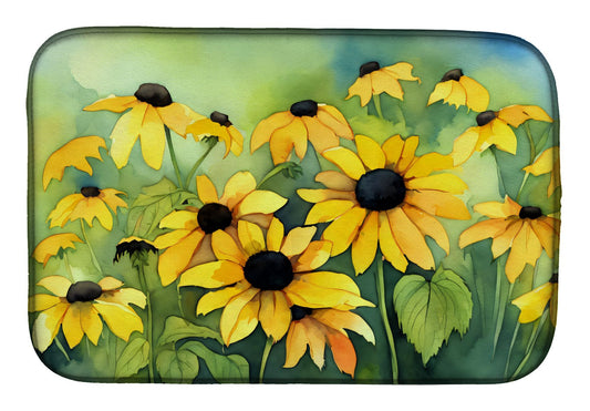 Maryland Black-Eyed Susans in Watercolor Dish Drying Mat Absorbent Dish Drying Mat Pad for Kitchen Counter Dish Drainer Mat for Countertop, 14 x 21", Multicolor