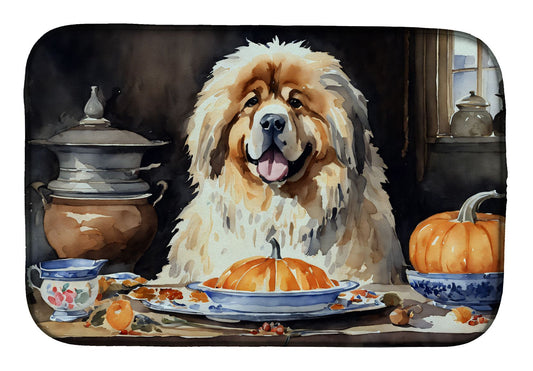 Tibetan Mastiff Fall Kitchen Pumpkins Dish Drying Mat Absorbent Dish Drying Mat Pad for Kitchen Counter Dish Drainer Mat for Countertop, 14 x 21", Multicolor