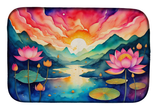 Lotus in Color Dish Drying Mat Absorbent Dish Drying Mat Pad for Kitchen Counter Dish Drainer Mat for Countertop, 14 x 21", Multicolor