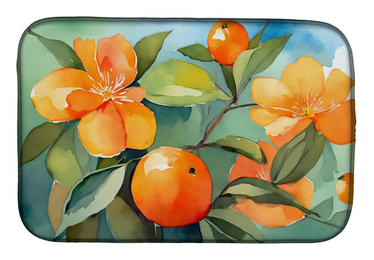 Florida Orange Blossom in Watercolor Dish Drying Mat Absorbent Dish Drying Mat Pad for Kitchen Counter Dish Drainer Mat for Countertop, 14 x 21", Multicolor