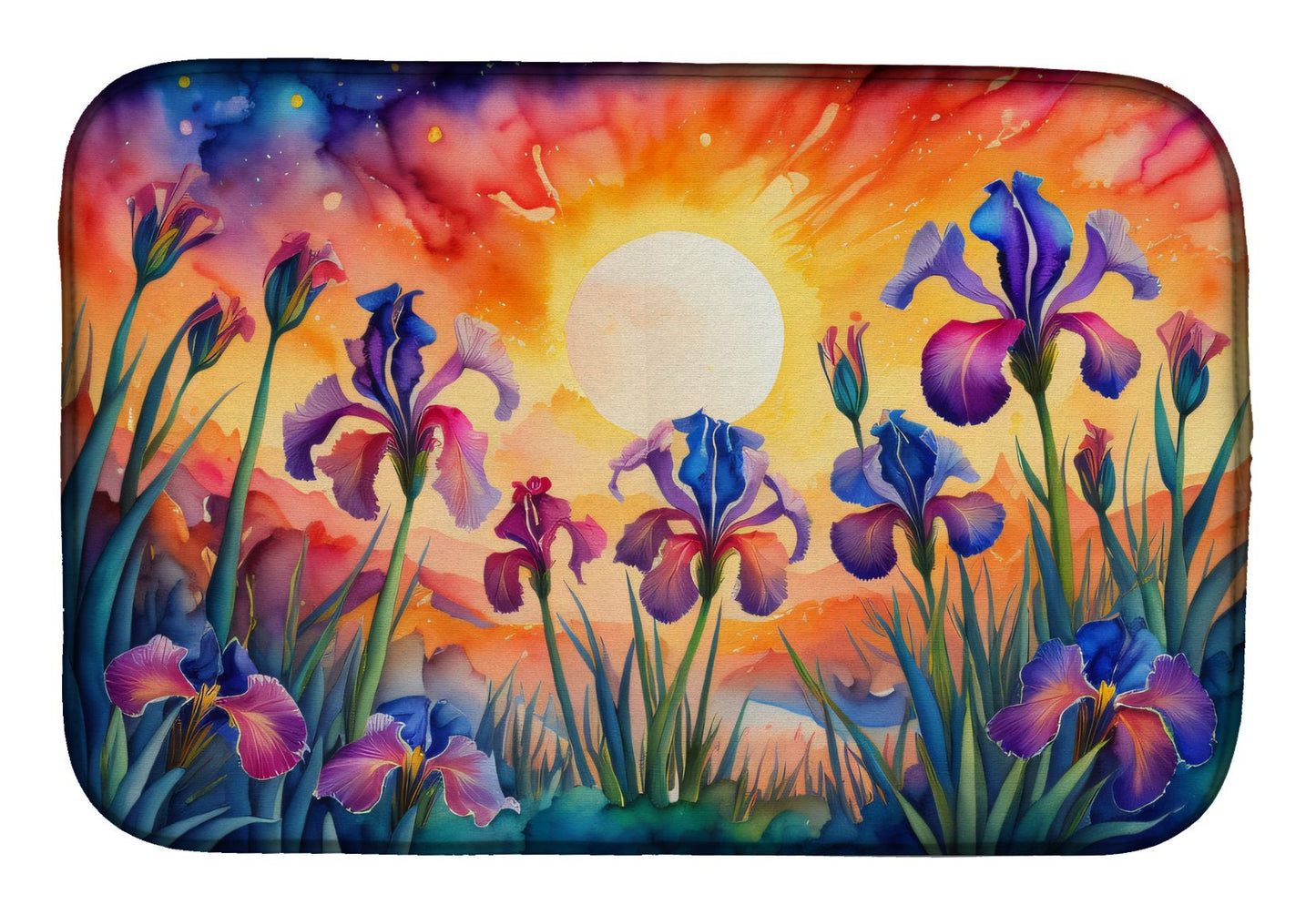 Iris in Color Dish Drying Mat Absorbent Dish Drying Mat Pad for Kitchen Counter Dish Drainer Mat for Countertop, 14 x 21", Multicolor